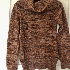 Metallic weave cowl neck sweater